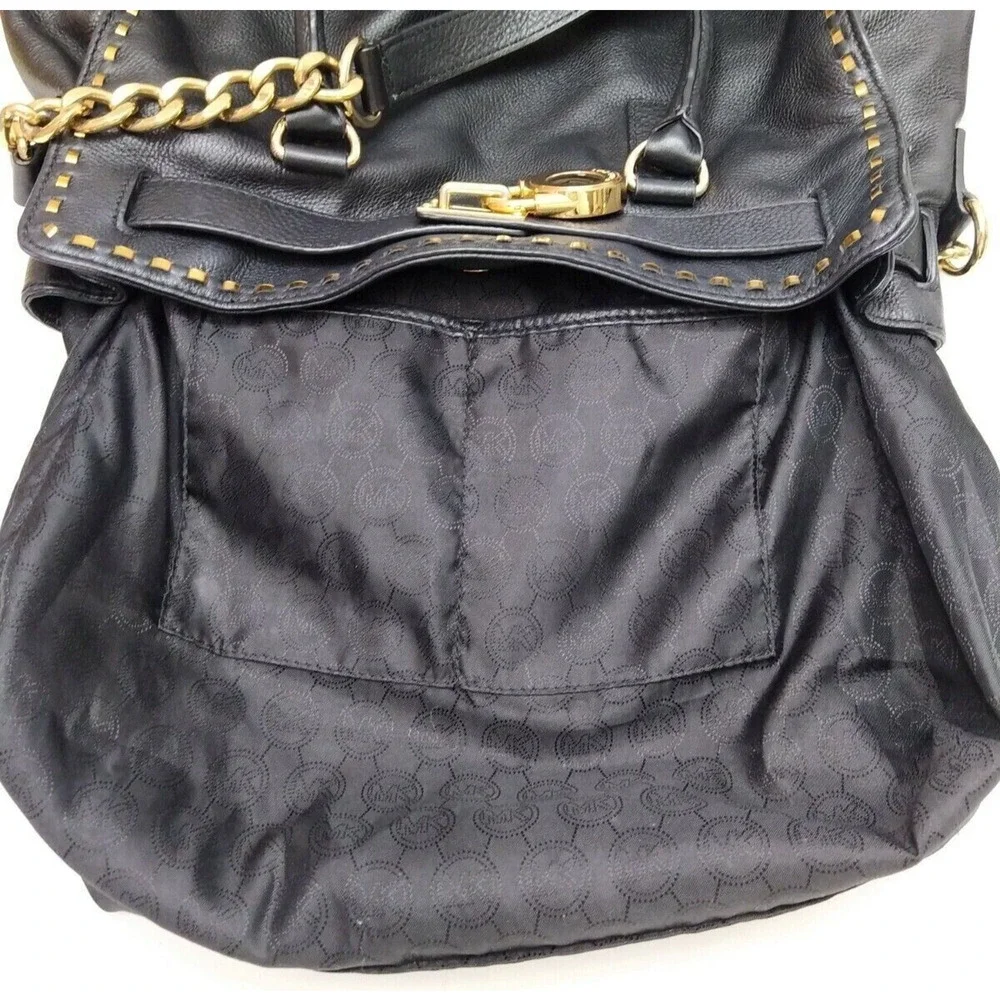 Michael Kors Hamilton Black Leather Satchel Shoulder Bag w/ Matching Wallet